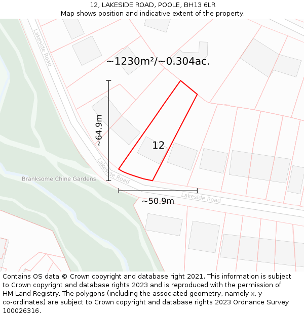 12, LAKESIDE ROAD, POOLE, BH13 6LR: Plot and title map