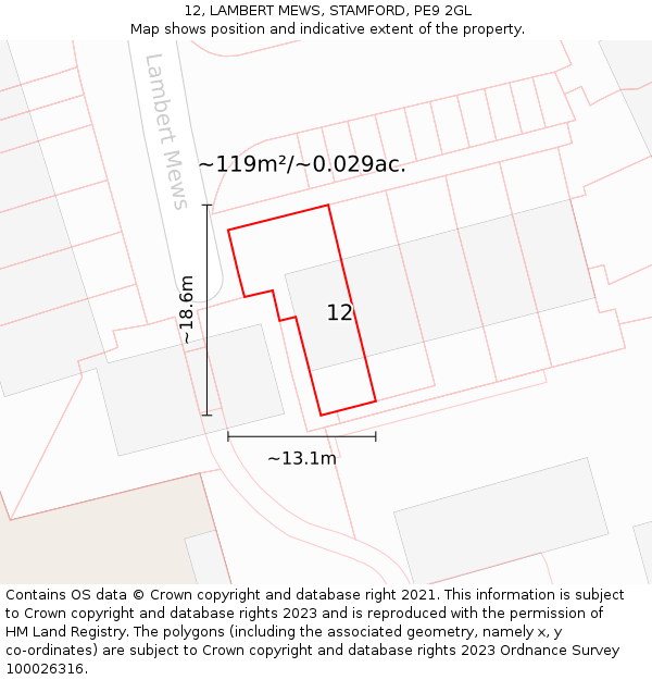 12, LAMBERT MEWS, STAMFORD, PE9 2GL: Plot and title map