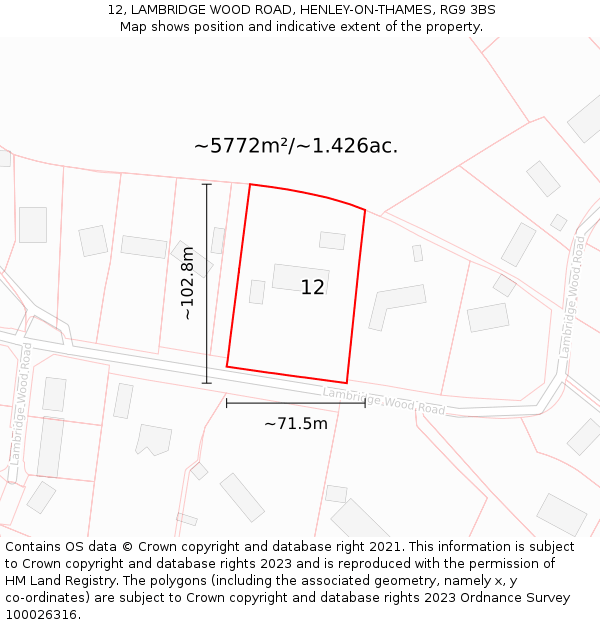 12, LAMBRIDGE WOOD ROAD, HENLEY-ON-THAMES, RG9 3BS: Plot and title map