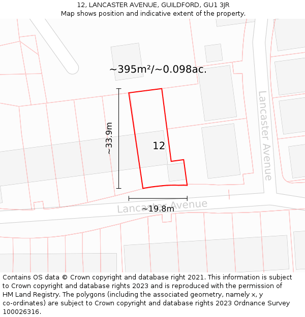 12, LANCASTER AVENUE, GUILDFORD, GU1 3JR: Plot and title map