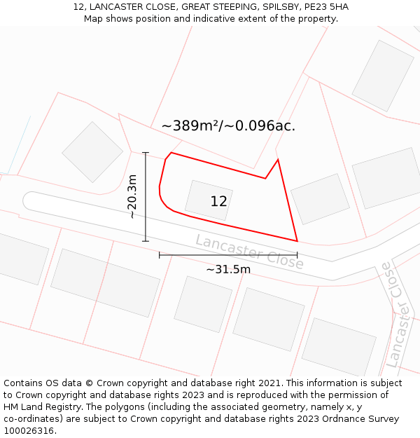 12, LANCASTER CLOSE, GREAT STEEPING, SPILSBY, PE23 5HA: Plot and title map