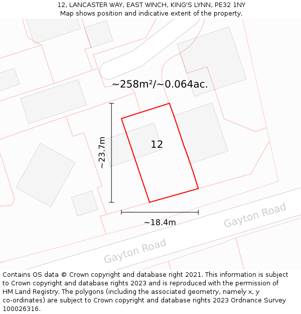 12, LANCASTER WAY, EAST WINCH, KING'S LYNN, PE32 1NY: Plot and title map