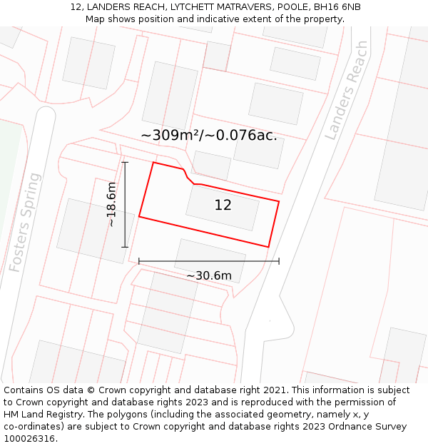 12, LANDERS REACH, LYTCHETT MATRAVERS, POOLE, BH16 6NB: Plot and title map