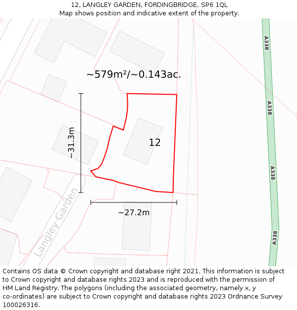 12, LANGLEY GARDEN, FORDINGBRIDGE, SP6 1QL: Plot and title map