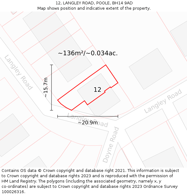 12, LANGLEY ROAD, POOLE, BH14 9AD: Plot and title map