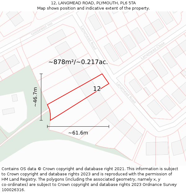 12, LANGMEAD ROAD, PLYMOUTH, PL6 5TA: Plot and title map