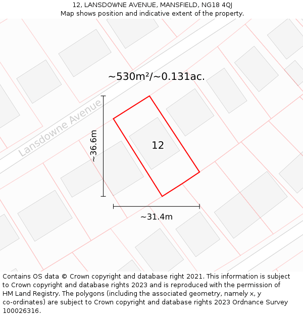 12, LANSDOWNE AVENUE, MANSFIELD, NG18 4QJ: Plot and title map