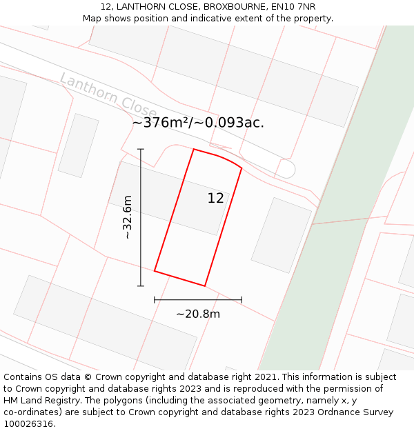 12, LANTHORN CLOSE, BROXBOURNE, EN10 7NR: Plot and title map