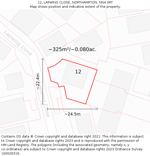 12, LAPWING CLOSE, NORTHAMPTON, NN4 0RT: Plot and title map