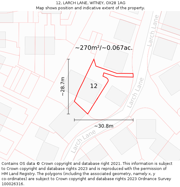 12, LARCH LANE, WITNEY, OX28 1AG: Plot and title map