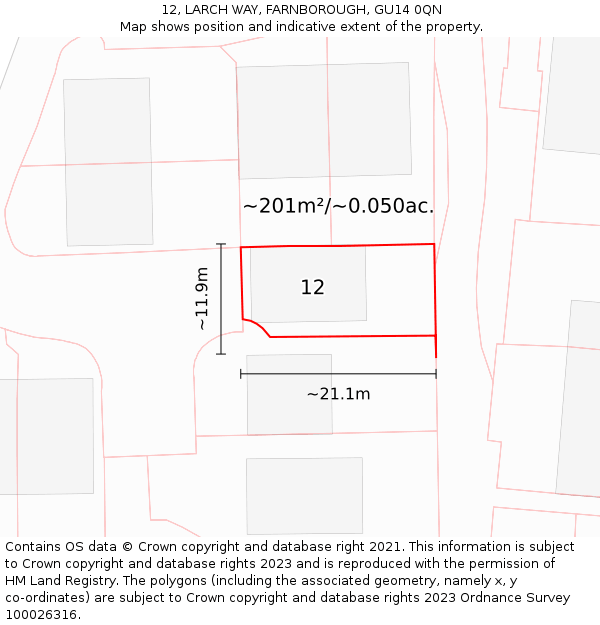 12, LARCH WAY, FARNBOROUGH, GU14 0QN: Plot and title map