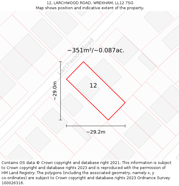 12, LARCHWOOD ROAD, WREXHAM, LL12 7SG: Plot and title map