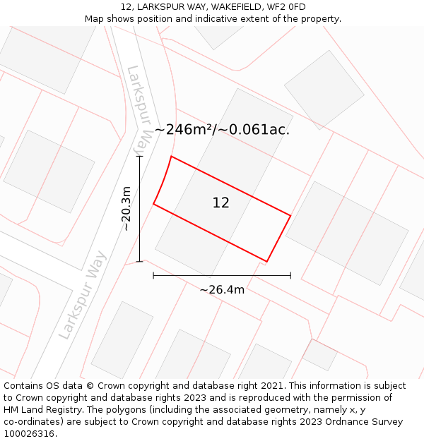 12, LARKSPUR WAY, WAKEFIELD, WF2 0FD: Plot and title map