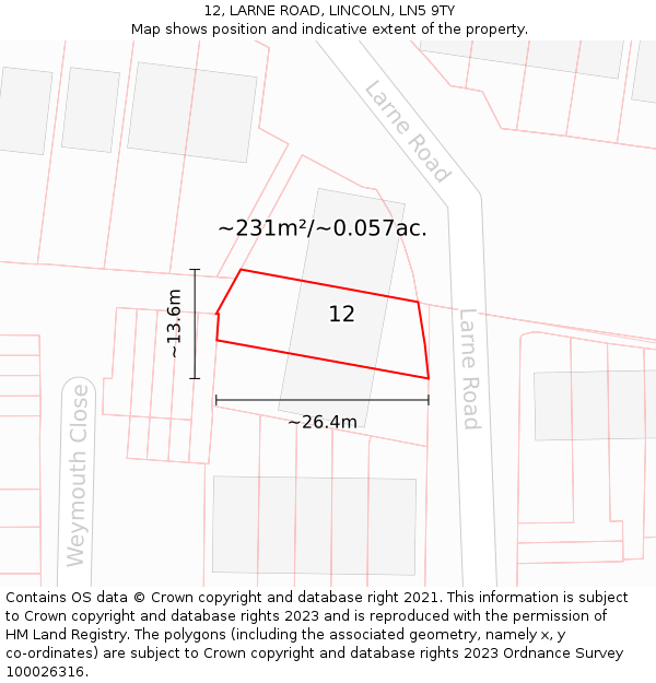 12, LARNE ROAD, LINCOLN, LN5 9TY: Plot and title map