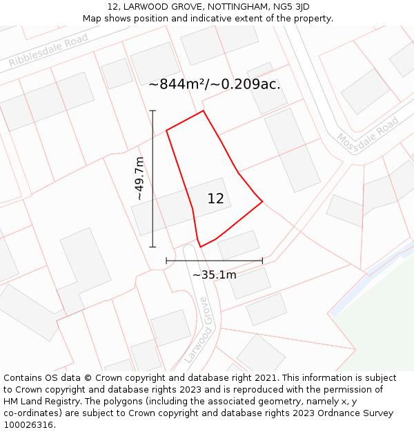 12, LARWOOD GROVE, NOTTINGHAM, NG5 3JD: Plot and title map