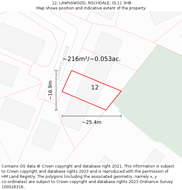 12, LAWNSWOOD, ROCHDALE, OL11 3HB: Plot and title map