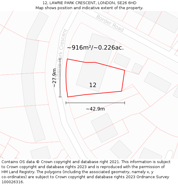 12, LAWRIE PARK CRESCENT, LONDON, SE26 6HD: Plot and title map