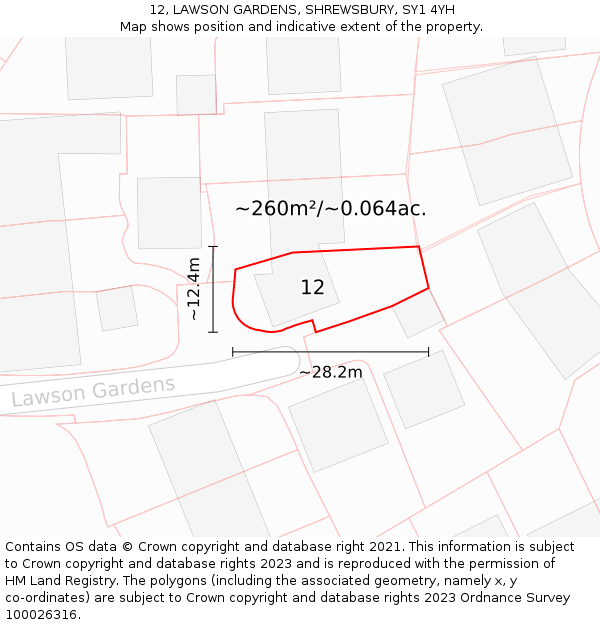 12, LAWSON GARDENS, SHREWSBURY, SY1 4YH: Plot and title map