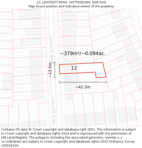 12, LEACROFT ROAD, NOTTINGHAM, NG8 5GG: Plot and title map