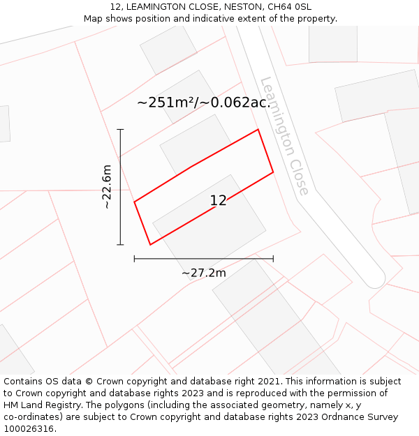 12, LEAMINGTON CLOSE, NESTON, CH64 0SL: Plot and title map