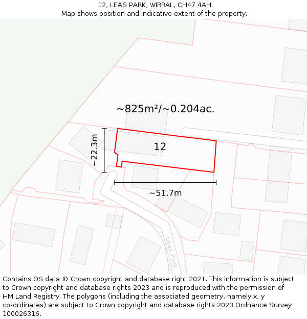 12, LEAS PARK, WIRRAL, CH47 4AH: Plot and title map