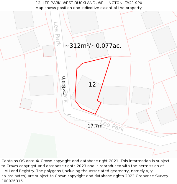 12, LEE PARK, WEST BUCKLAND, WELLINGTON, TA21 9PX: Plot and title map