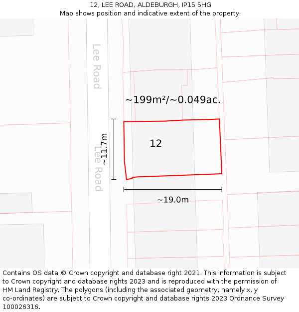 12, LEE ROAD, ALDEBURGH, IP15 5HG: Plot and title map