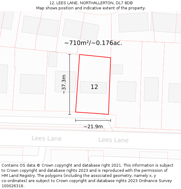12, LEES LANE, NORTHALLERTON, DL7 8DB: Plot and title map