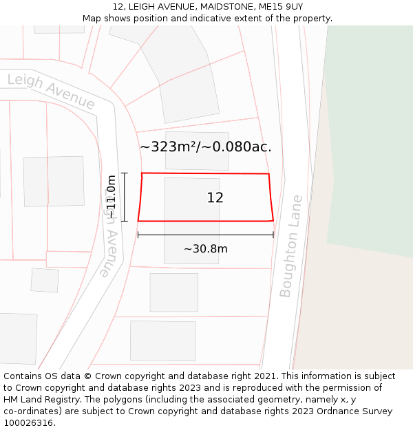 12, LEIGH AVENUE, MAIDSTONE, ME15 9UY: Plot and title map