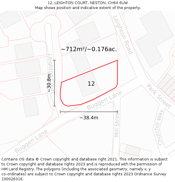 12, LEIGHTON COURT, NESTON, CH64 6UW: Plot and title map