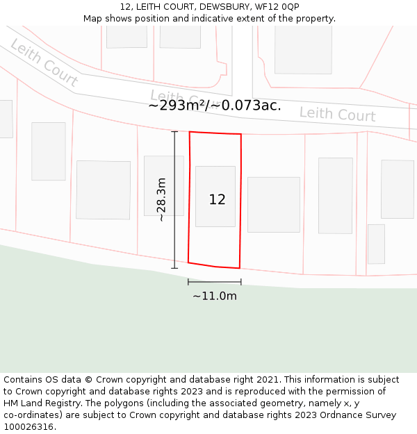 12, LEITH COURT, DEWSBURY, WF12 0QP: Plot and title map