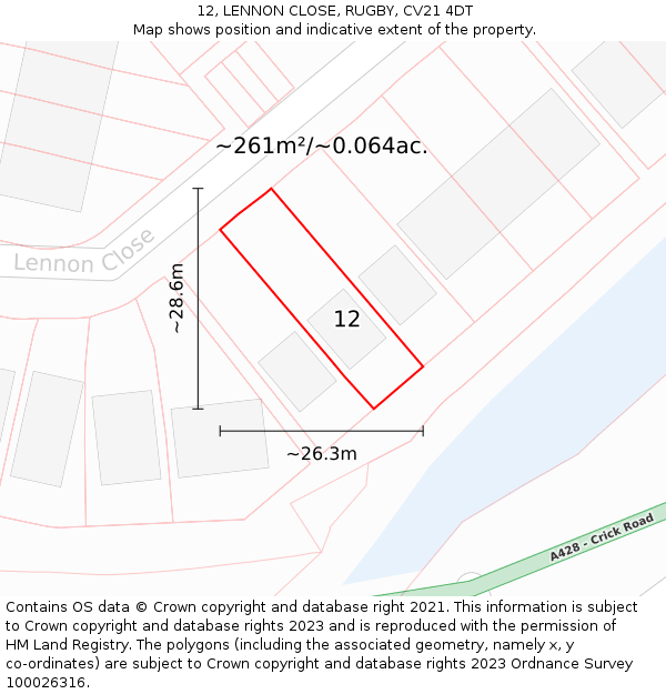 12, LENNON CLOSE, RUGBY, CV21 4DT: Plot and title map