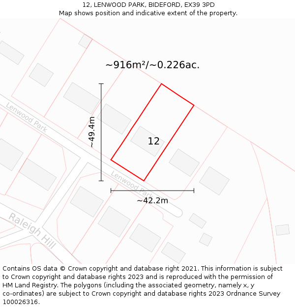 12, LENWOOD PARK, BIDEFORD, EX39 3PD: Plot and title map