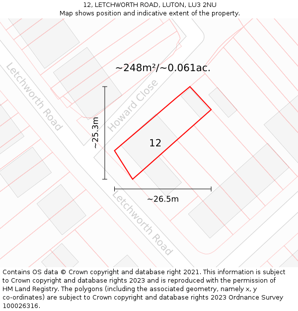 12, LETCHWORTH ROAD, LUTON, LU3 2NU: Plot and title map