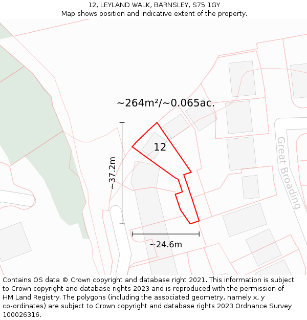 12, LEYLAND WALK, BARNSLEY, S75 1GY: Plot and title map