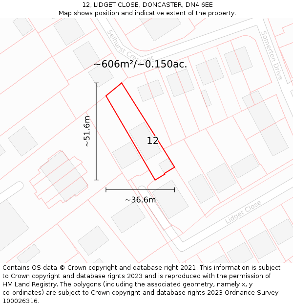 12, LIDGET CLOSE, DONCASTER, DN4 6EE: Plot and title map