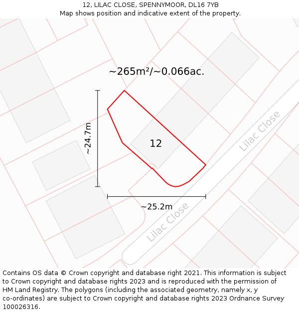 12, LILAC CLOSE, SPENNYMOOR, DL16 7YB: Plot and title map