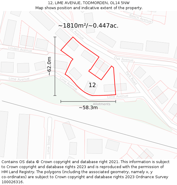 12, LIME AVENUE, TODMORDEN, OL14 5NW: Plot and title map