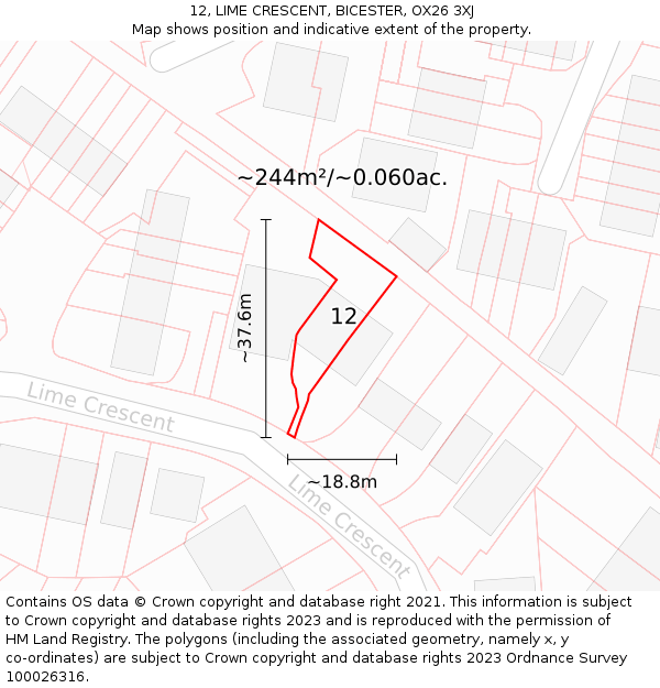 12, LIME CRESCENT, BICESTER, OX26 3XJ: Plot and title map