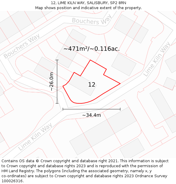 12, LIME KILN WAY, SALISBURY, SP2 8RN: Plot and title map