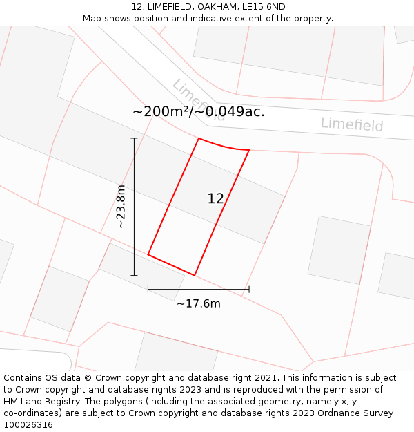 12, LIMEFIELD, OAKHAM, LE15 6ND: Plot and title map