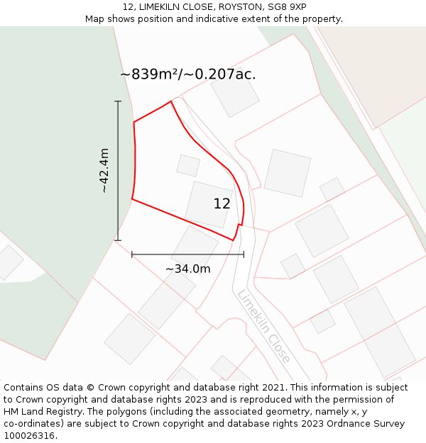 12, LIMEKILN CLOSE, ROYSTON, SG8 9XP: Plot and title map