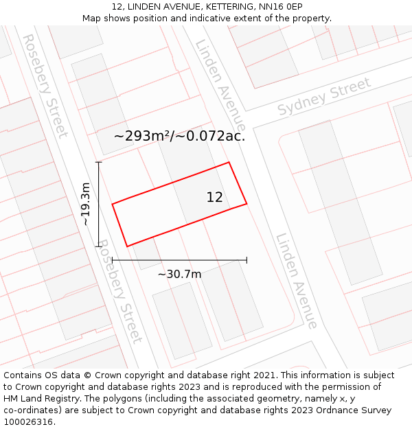 12, LINDEN AVENUE, KETTERING, NN16 0EP: Plot and title map