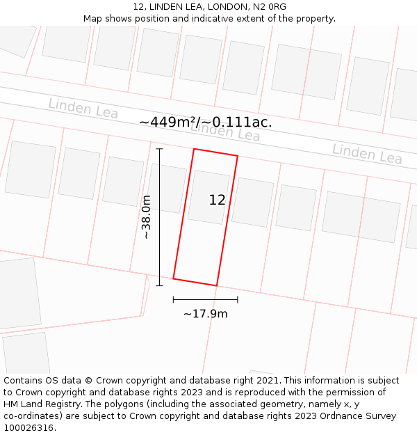 12, LINDEN LEA, LONDON, N2 0RG: Plot and title map