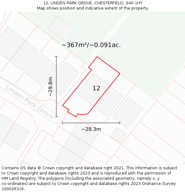 12, LINDEN PARK GROVE, CHESTERFIELD, S40 1HY: Plot and title map