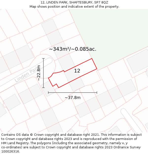 12, LINDEN PARK, SHAFTESBURY, SP7 8QZ: Plot and title map