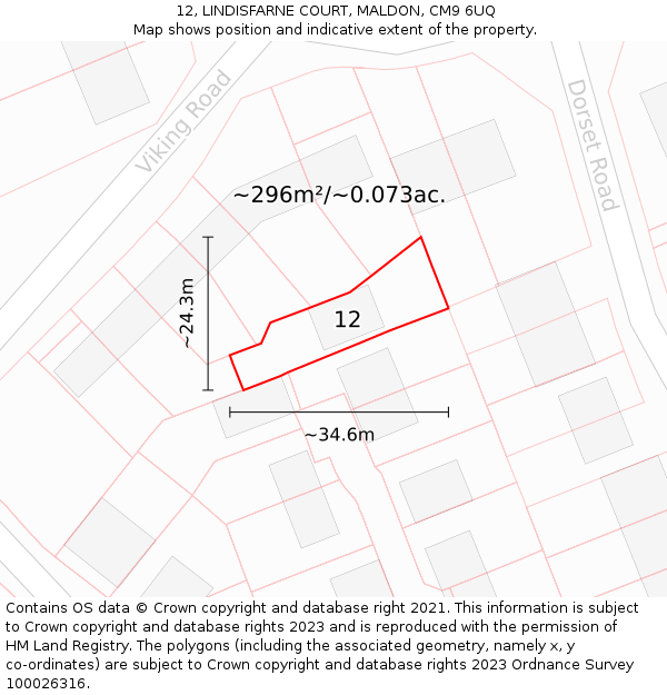 12, LINDISFARNE COURT, MALDON, CM9 6UQ: Plot and title map