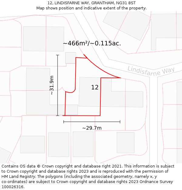 12, LINDISFARNE WAY, GRANTHAM, NG31 8ST: Plot and title map