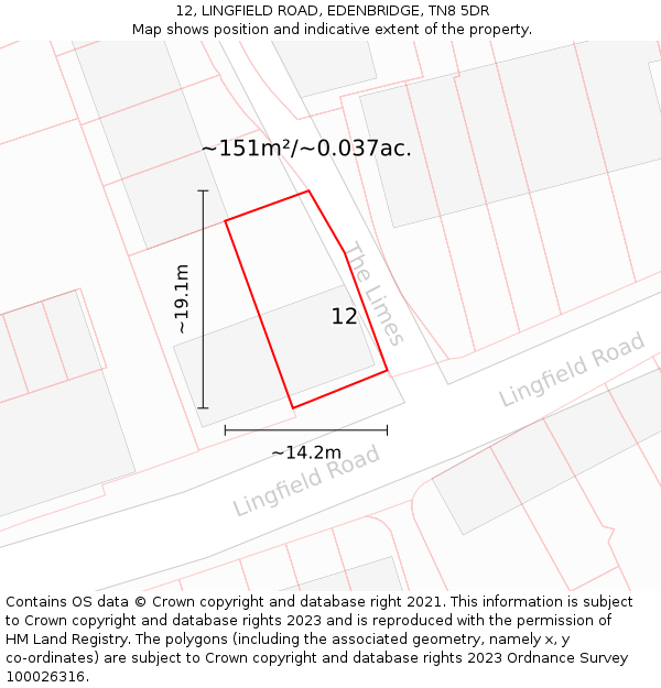 12, LINGFIELD ROAD, EDENBRIDGE, TN8 5DR: Plot and title map