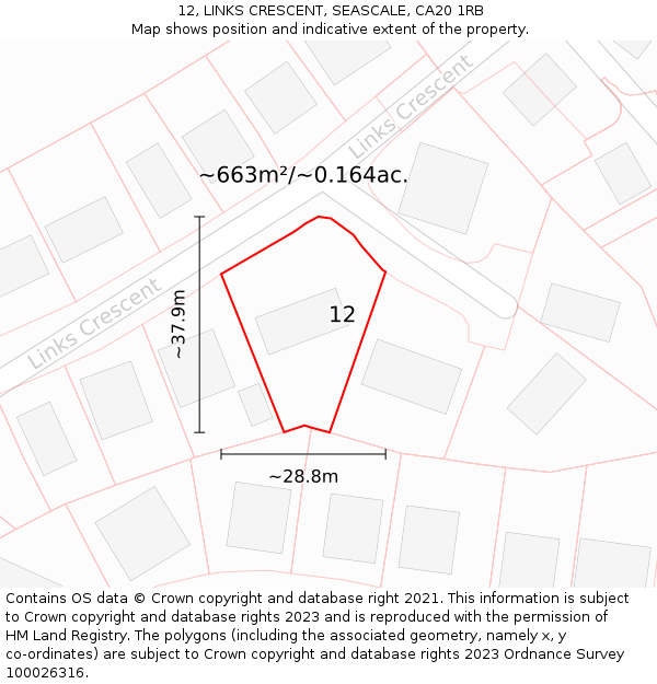 12, LINKS CRESCENT, SEASCALE, CA20 1RB: Plot and title map